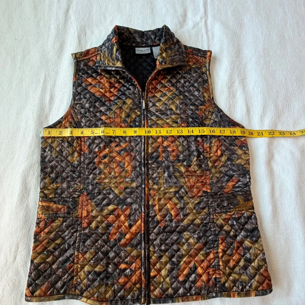 Chicos Quilted Zip Front Vest Womens 1 Medium Fall Abstract Print Copper Gold